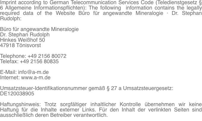 Imprint according to German Telecommunication