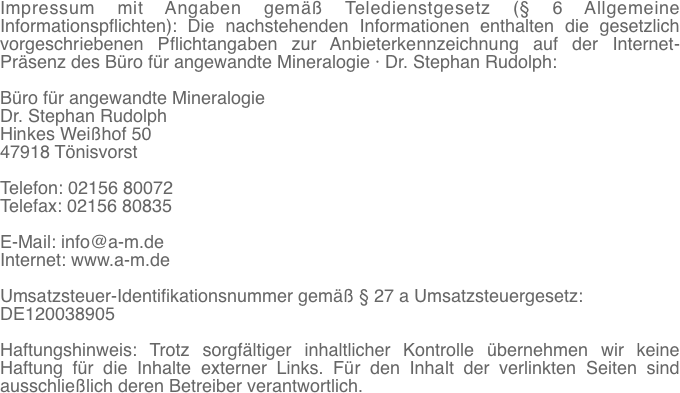Impressum mit Angaben gem�� Teledienstgesetz